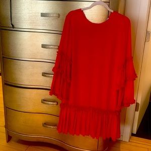 Red chiffon ruffle holiday dress